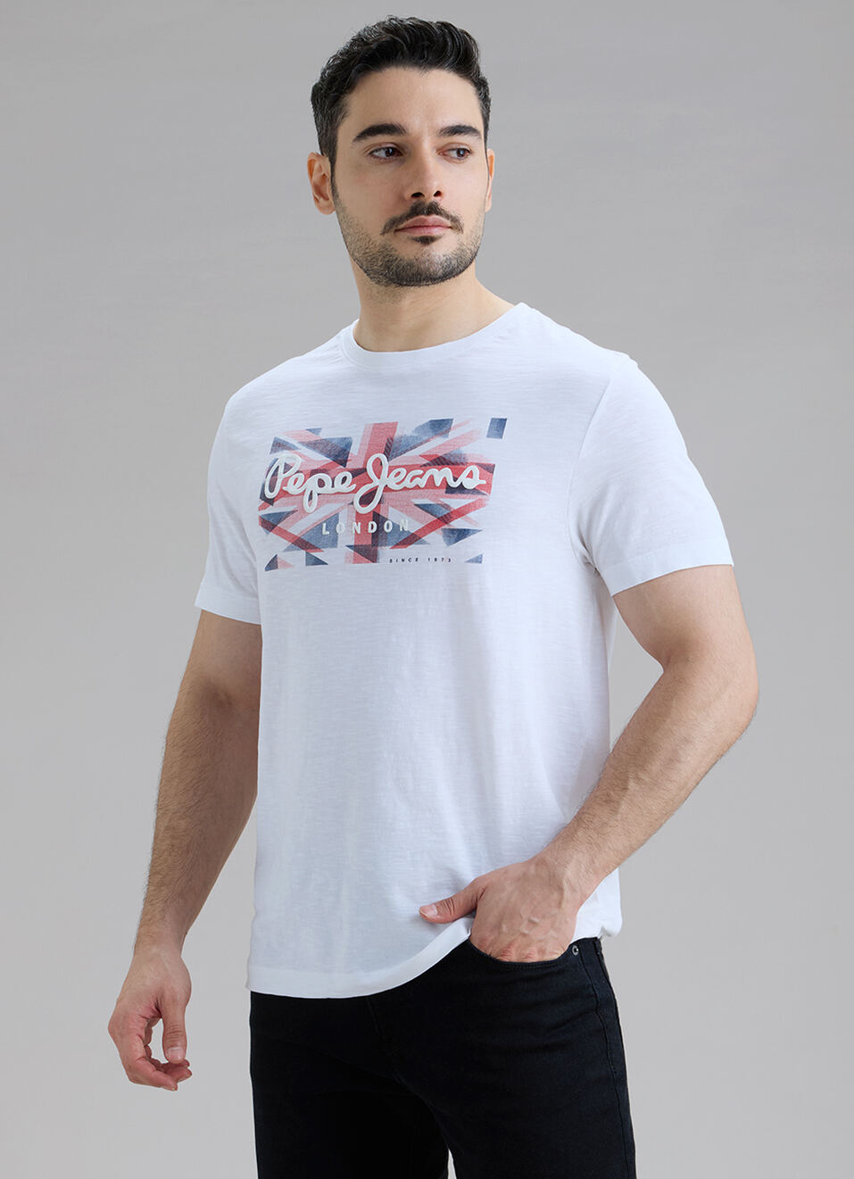 Men White Printed Slim Fit Short Sleeve T-shirt, , large image number 3