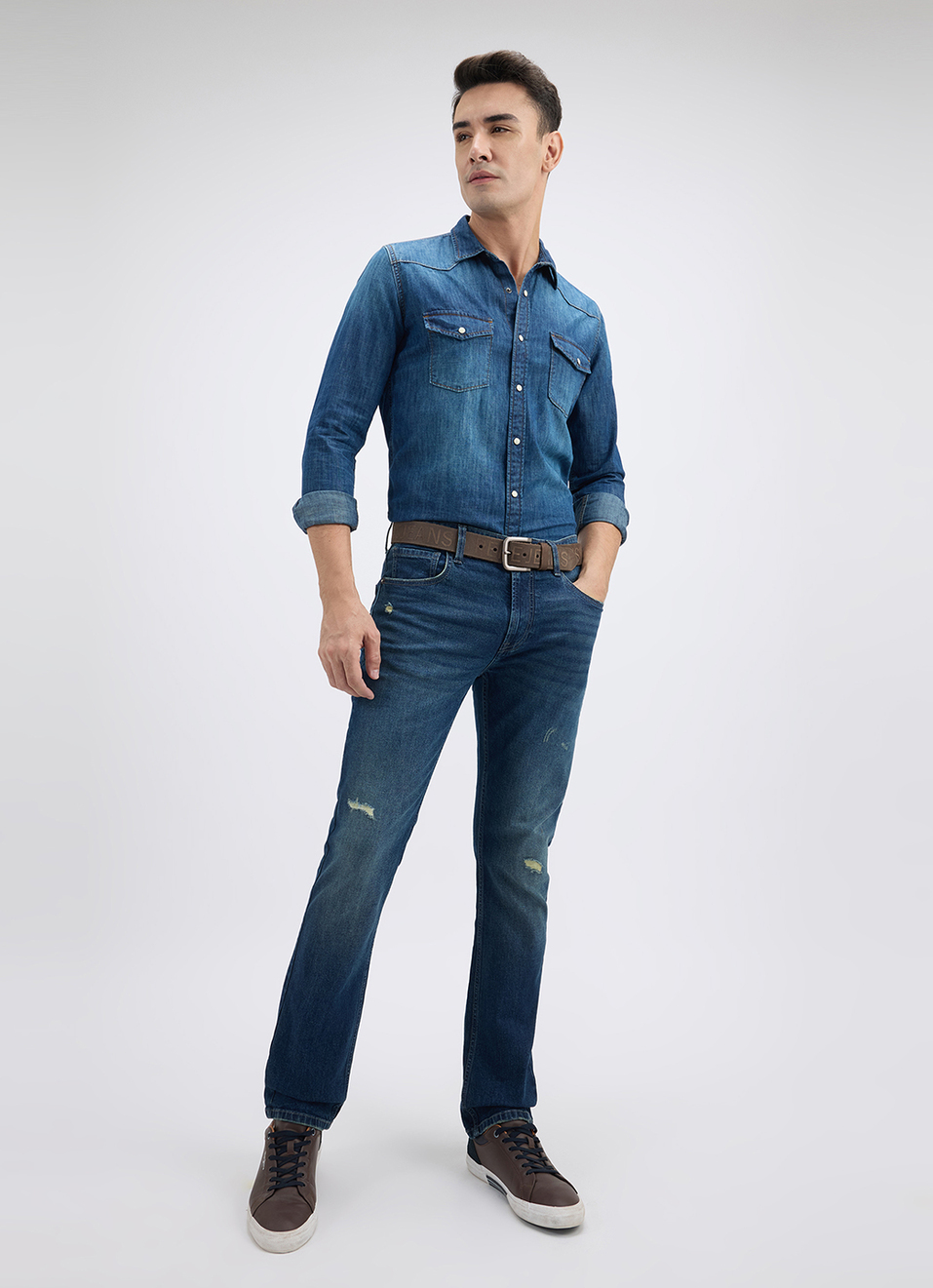 Men Blue Straight Fit Mid Rise Jeans , , large image number 1