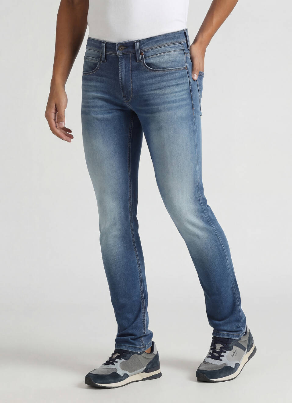 Vapour Dark Blue Mid Rise Slim Fit Powerflex Jeans, , large image number 0