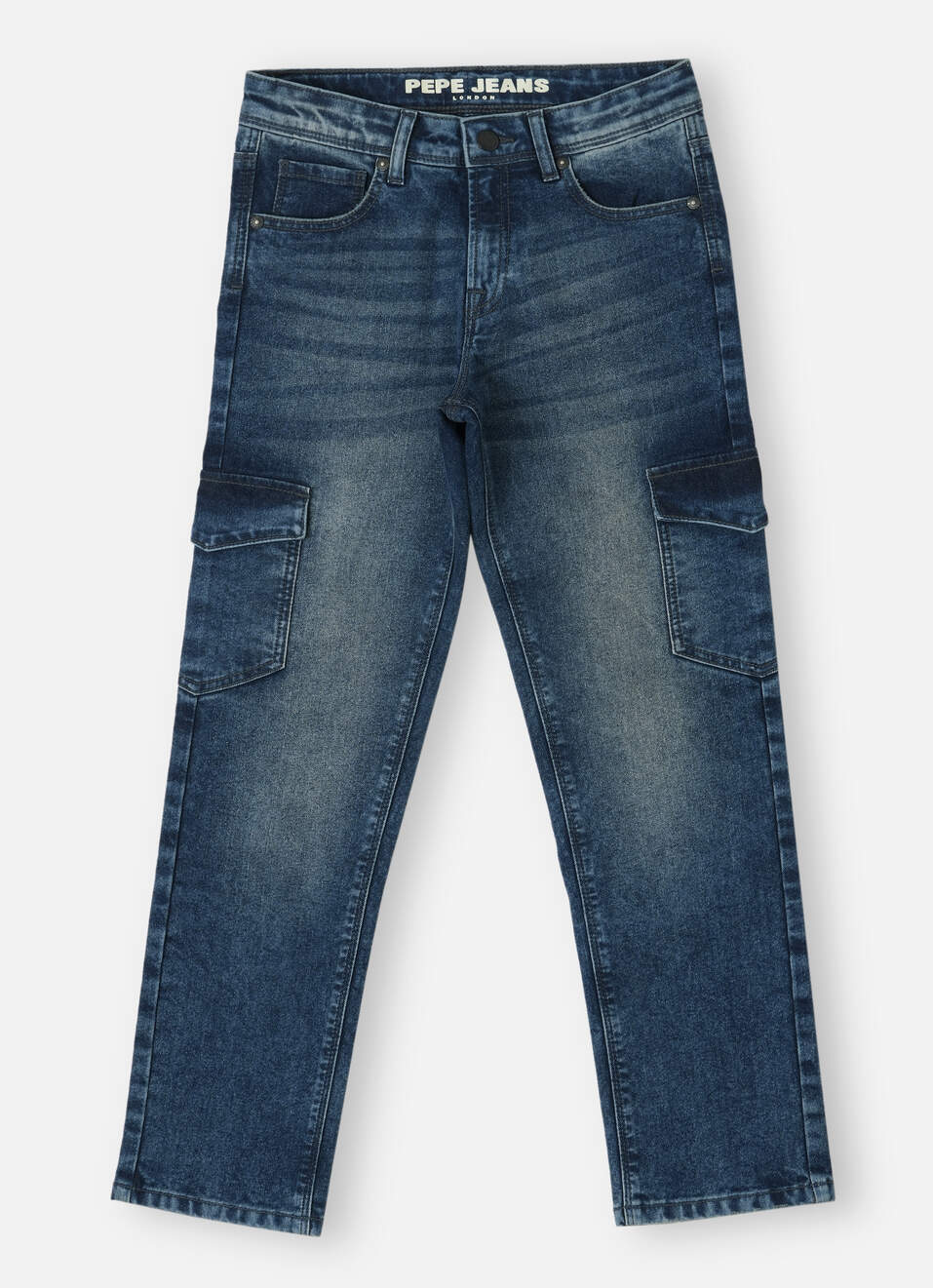 Boys Dark Blue Mid Rise Wide Leg Jeans, , large image number 0