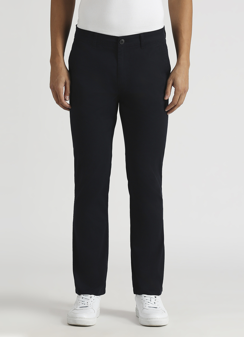 Men Navy Mid Rise Stretch Chinos, , large image number 2