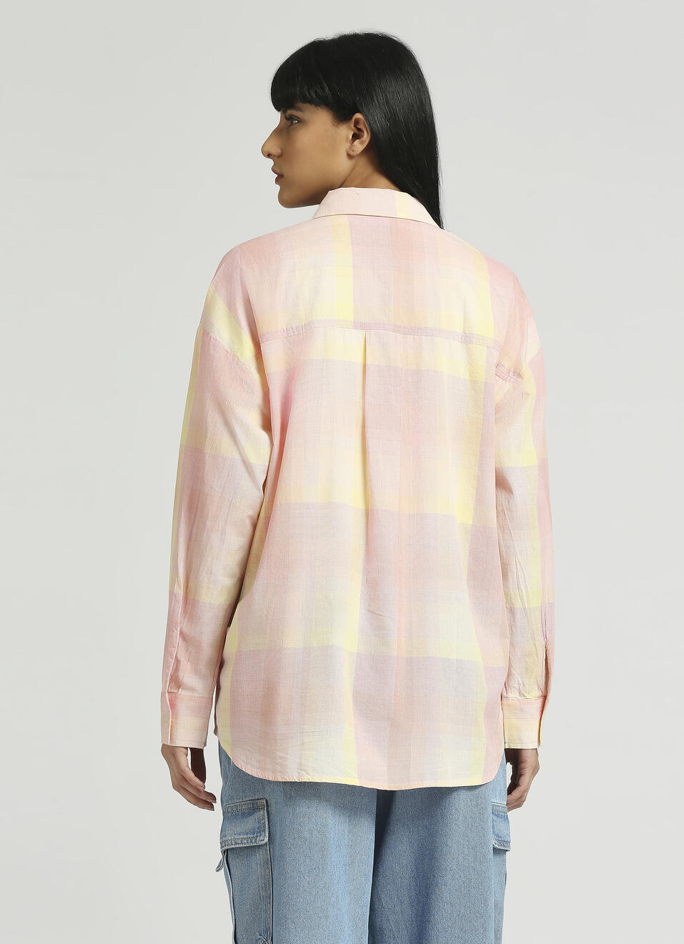 Pink Broad Checks Extended Shoulder Oversized Shirt, , large image number 2