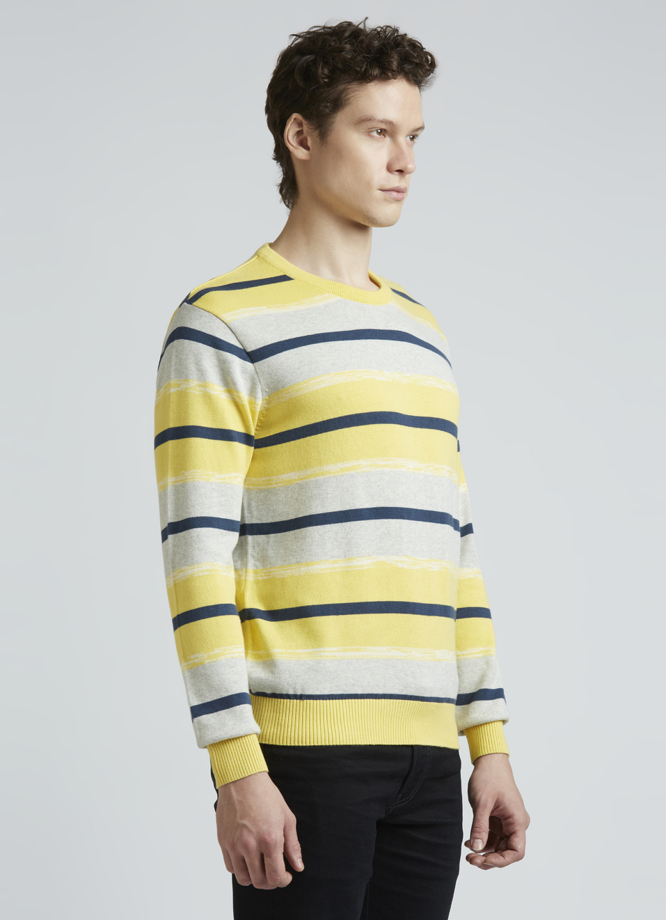 Yellow Stripes Full Sleeve Sweater, , large image number 3