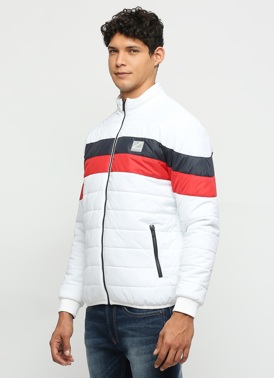 White Printed Puffer Jacket, , large image number 3