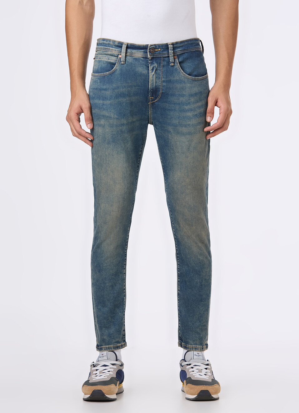 Men Blue Mid Rise Skinny Fit Powerflex Jeans, , large image number 2