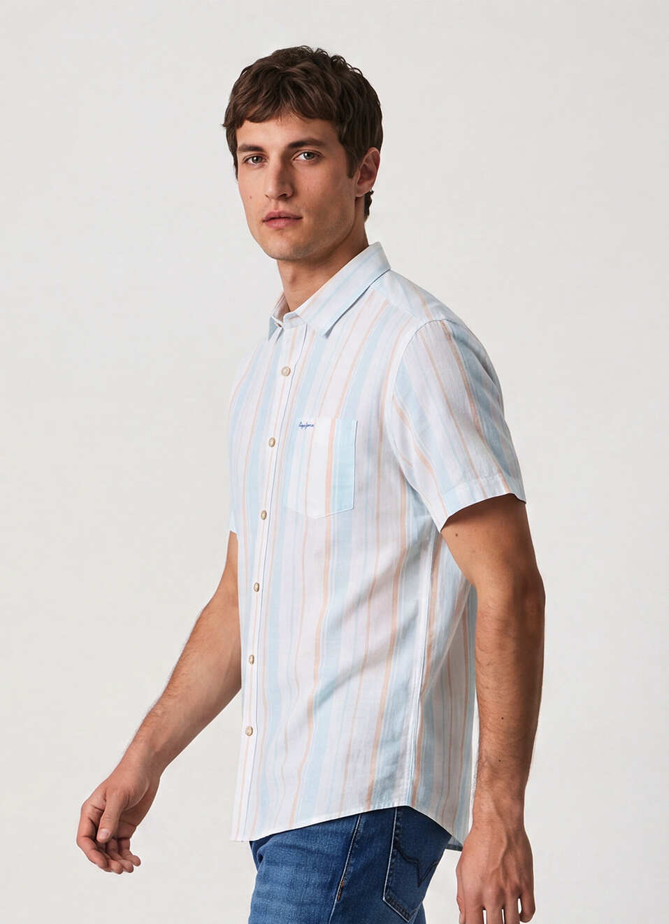Men Blue Striped Short Sleeve Shirt, , large image number 3