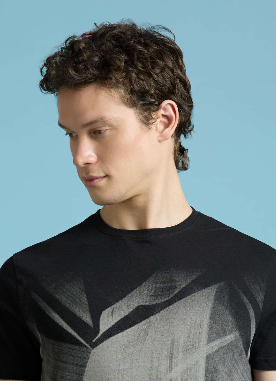 Black Abstract Print Short Sleeves T-shirt, , large image number 4