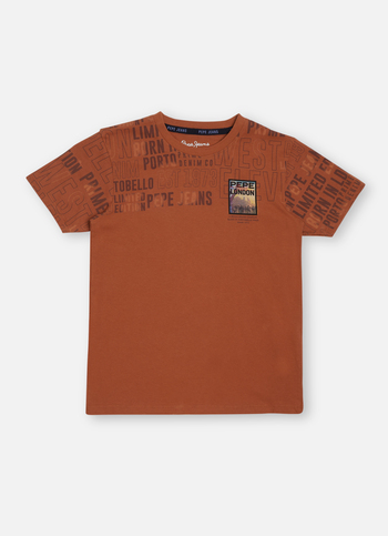 Boys Orange Typographic Print Short Sleeve T-shirt