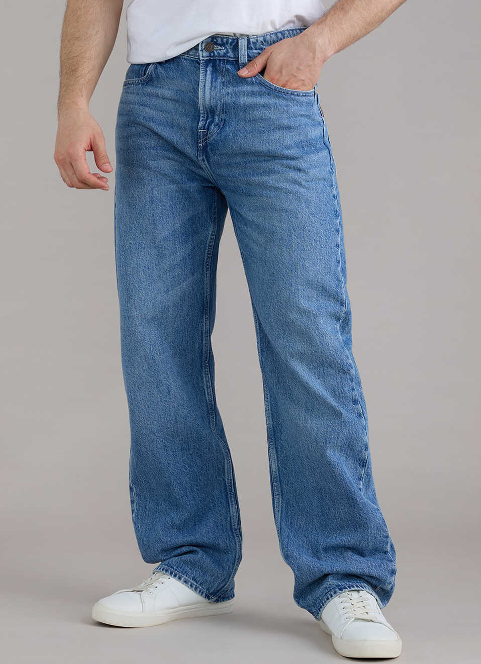 Men Blue Baggy Fit Mid Rise Jeans, , large image number 2
