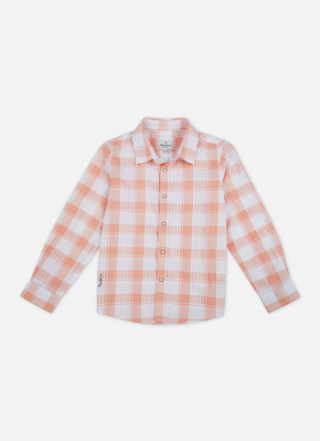 Boys Peach Check Full Sleeve Shirt