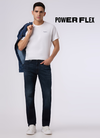 Men Dark Blue Mid Rise Straight Fit Powerflex Jeans