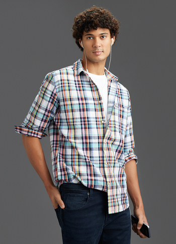 Men Blue Checked Regular Fit Full Sleeve Casual Shirt