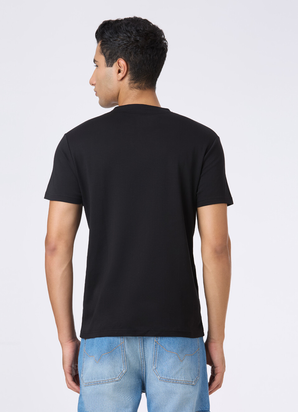 Men Black Supima Cotton Slim  Shoer Sleeve T-shirt, , large image number 2