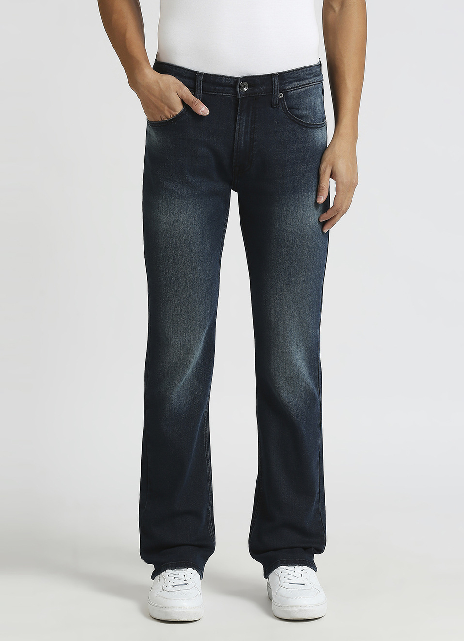Holborne Dark Blue Mid Rise Straight Fit Jeans, , large image number 2