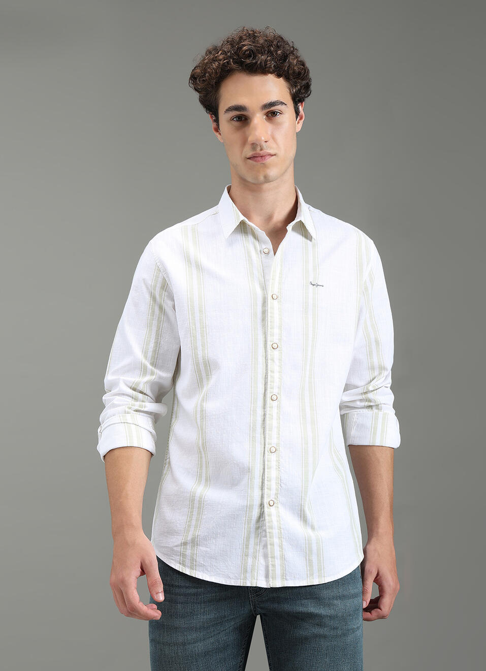 Men Green Striped Shirt, , large image number 5