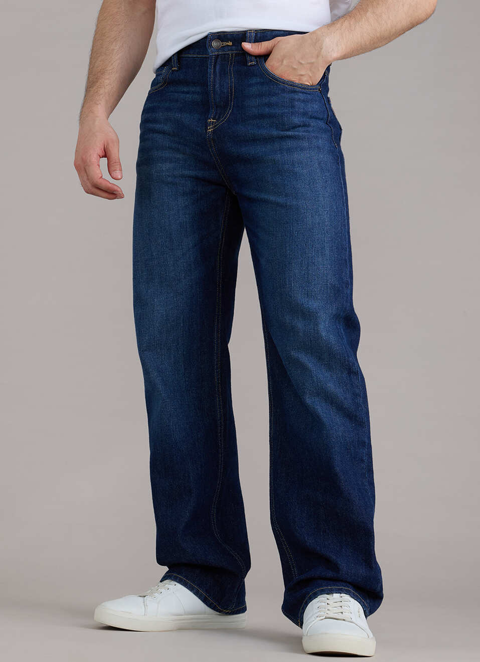 Men Blue Baggy Fit Mid Rise Jeans, , large image number 0