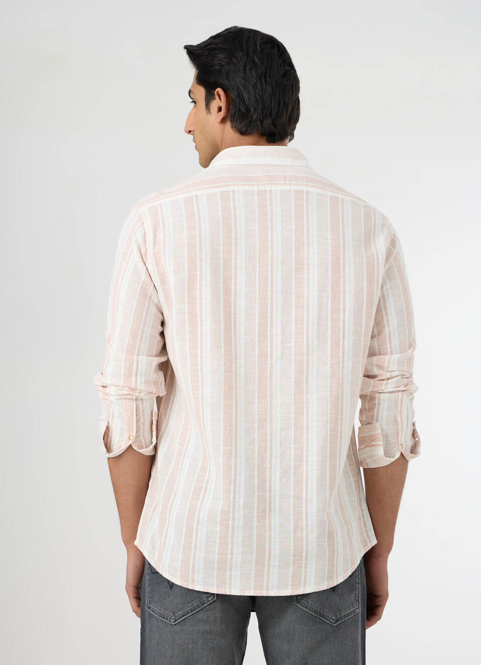 Men Peach Orange Striped Shirt, , large image number 2
