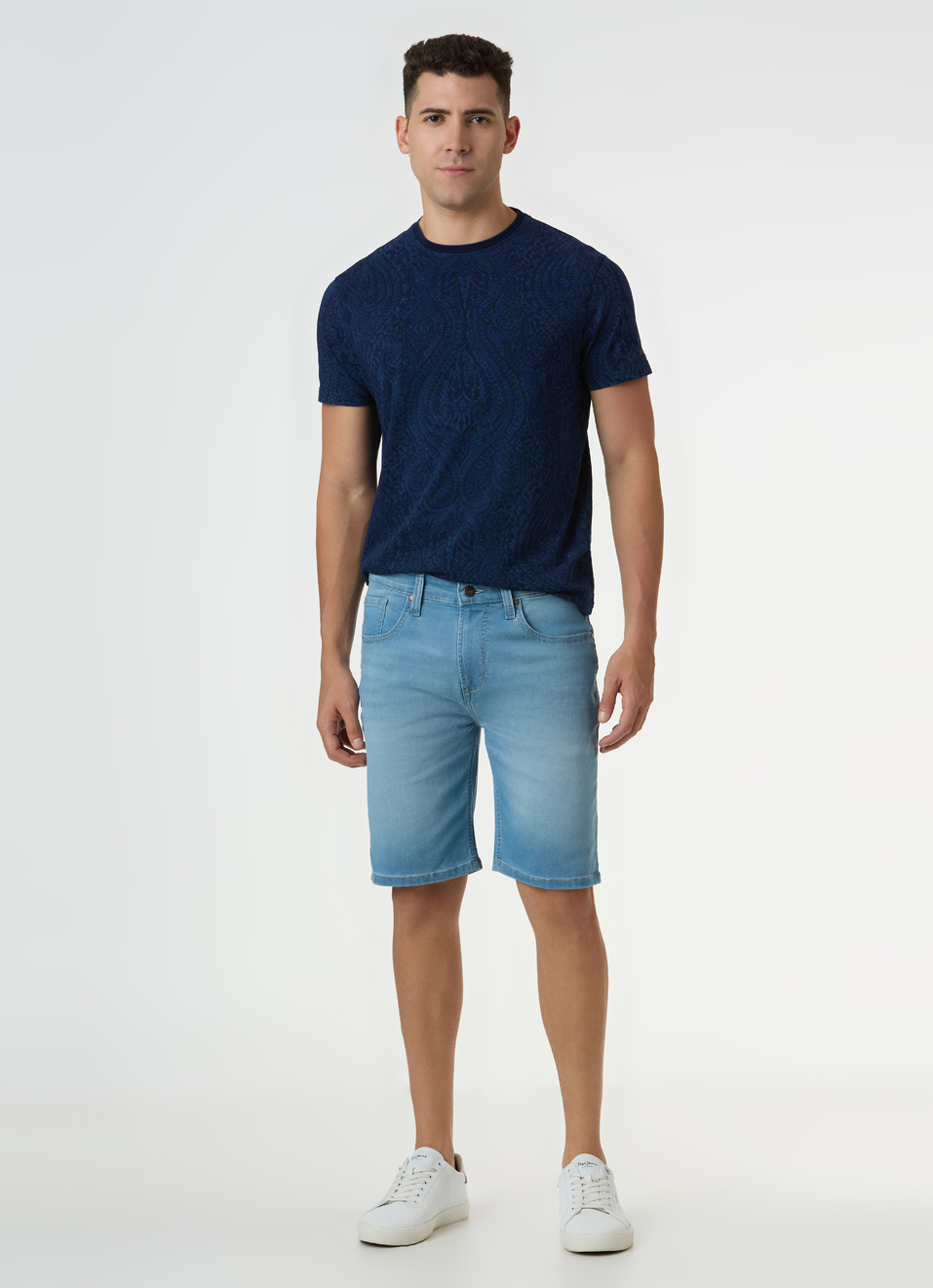 Men Blue Damask Print Short Sleeve T-shirt, , large image number 5