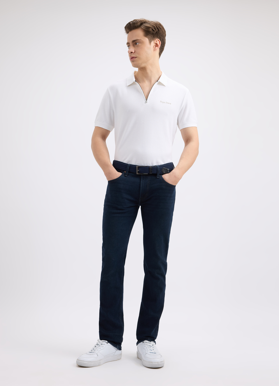 Men White Short Sleeve Zipper Polo, , large image number 5