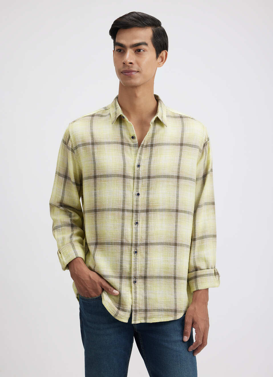 Men Green Check Full Sleeve Shirt, , large image number 1