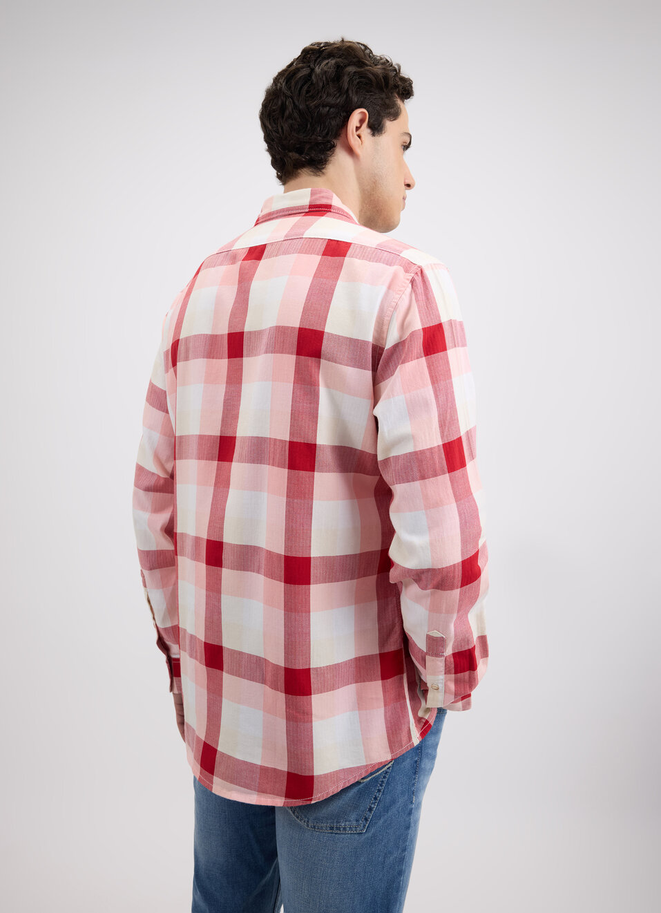 Men Peach Check Full Sleeve Shirt, , large image number 2