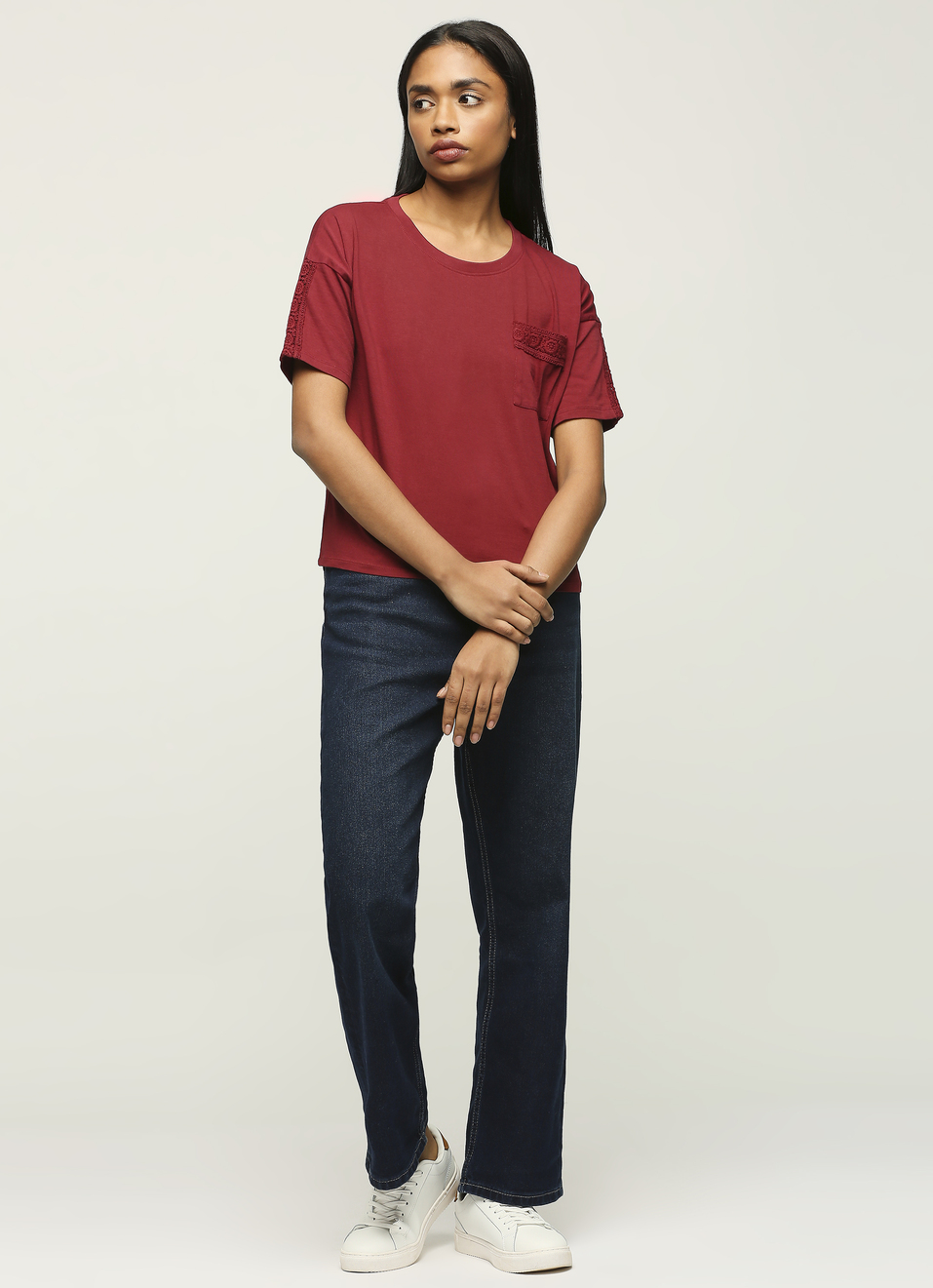 Burgundy Round Neck Short Sleeve T-shirt, , large image number 6