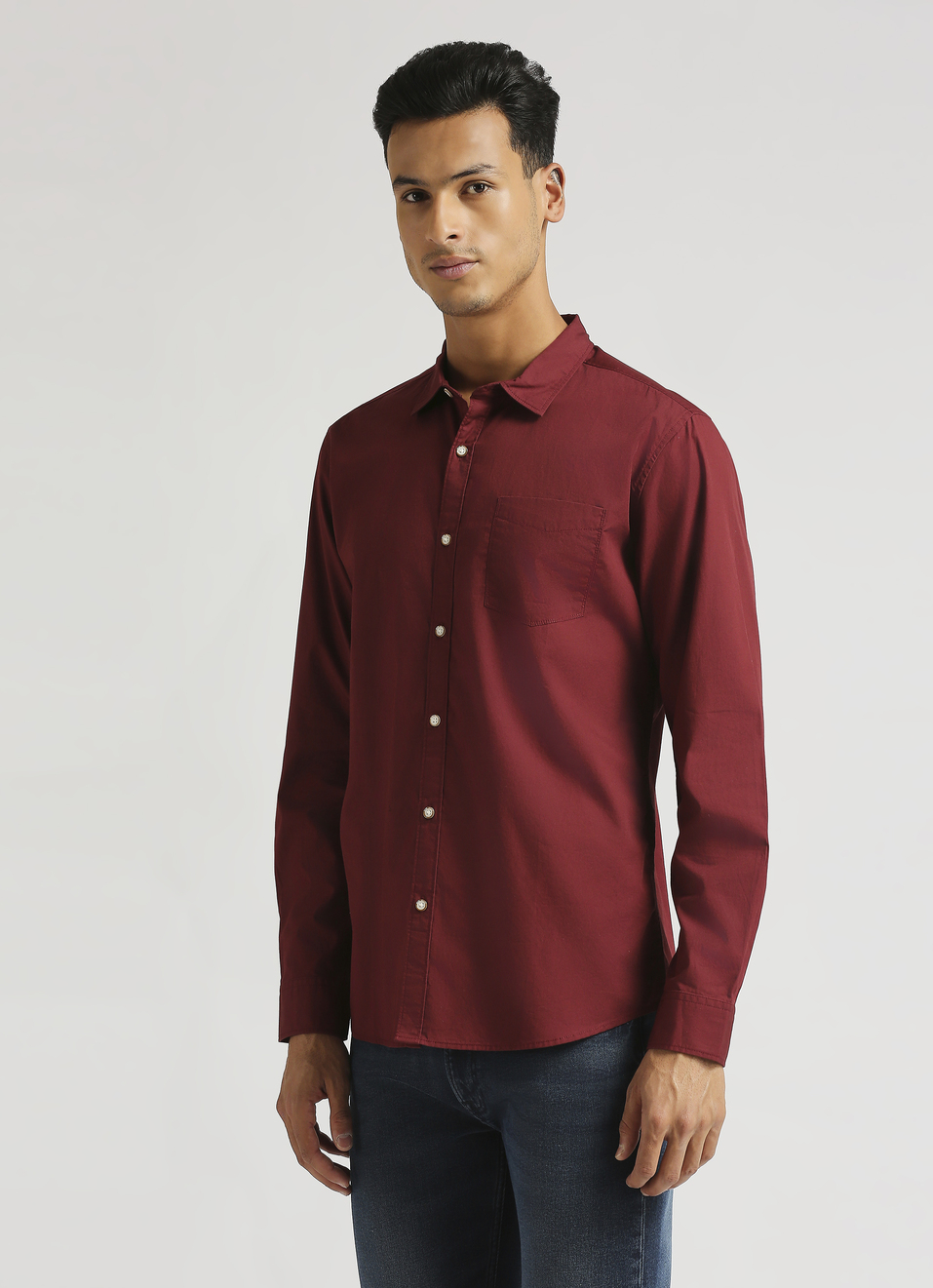 Maroon Solid Single Pocket Long Sleeve Shirt, , large image number 2