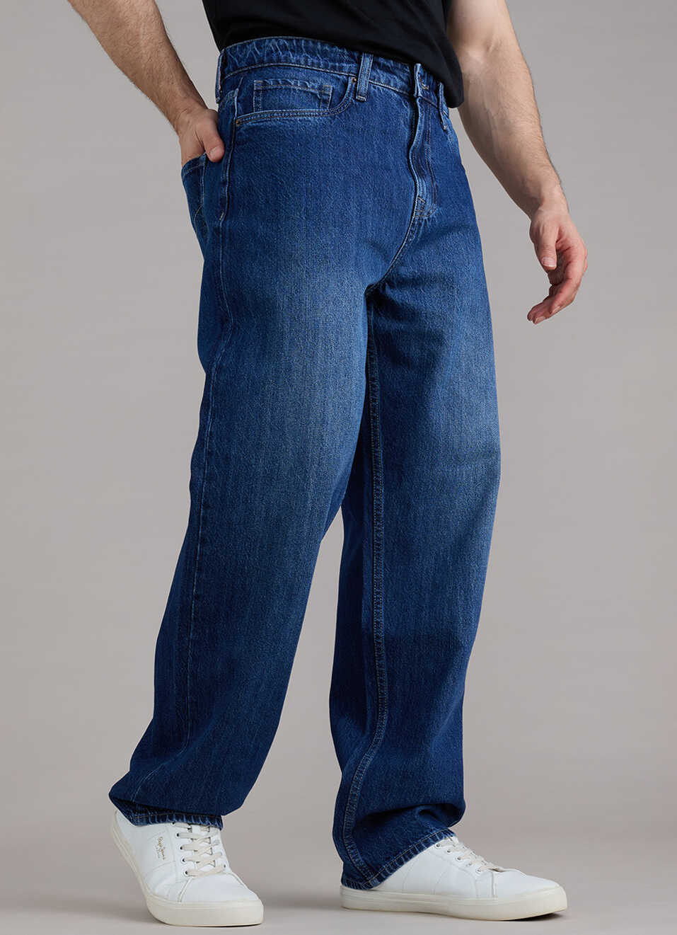 Men Blue Baggy Fit Mid Rise Jeans, , large image number 0