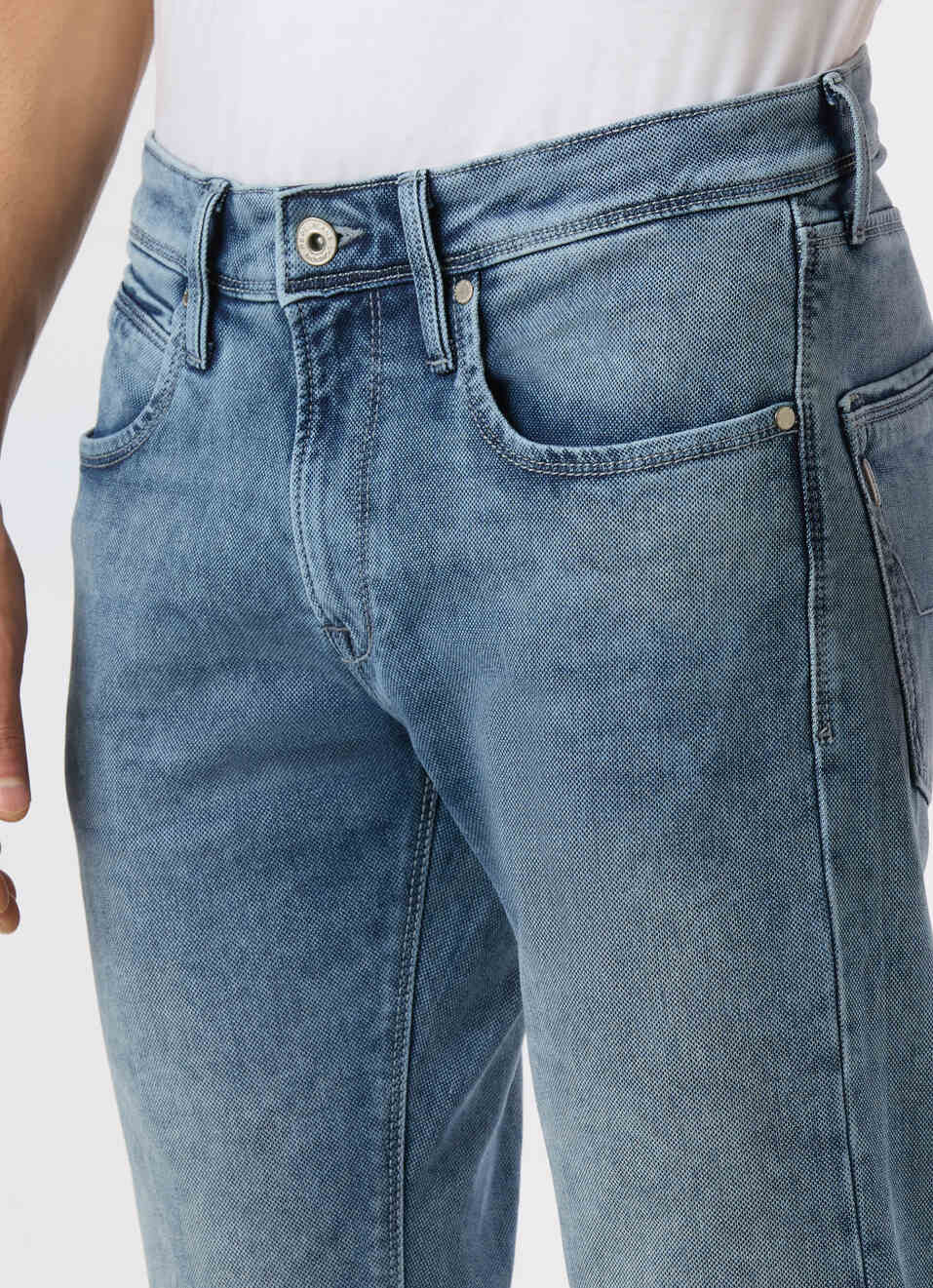 Men Light Blue Low Rise Slim Fit Tapered Leg Gymindigo Jeans, , large image number 4