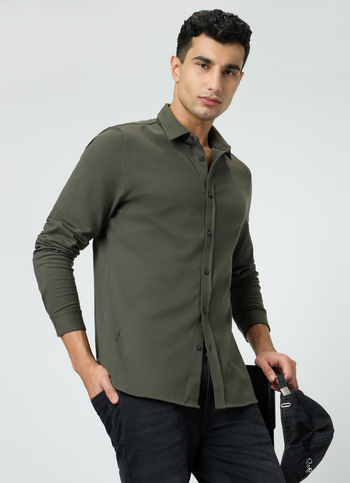 Men Green Solid Shirt