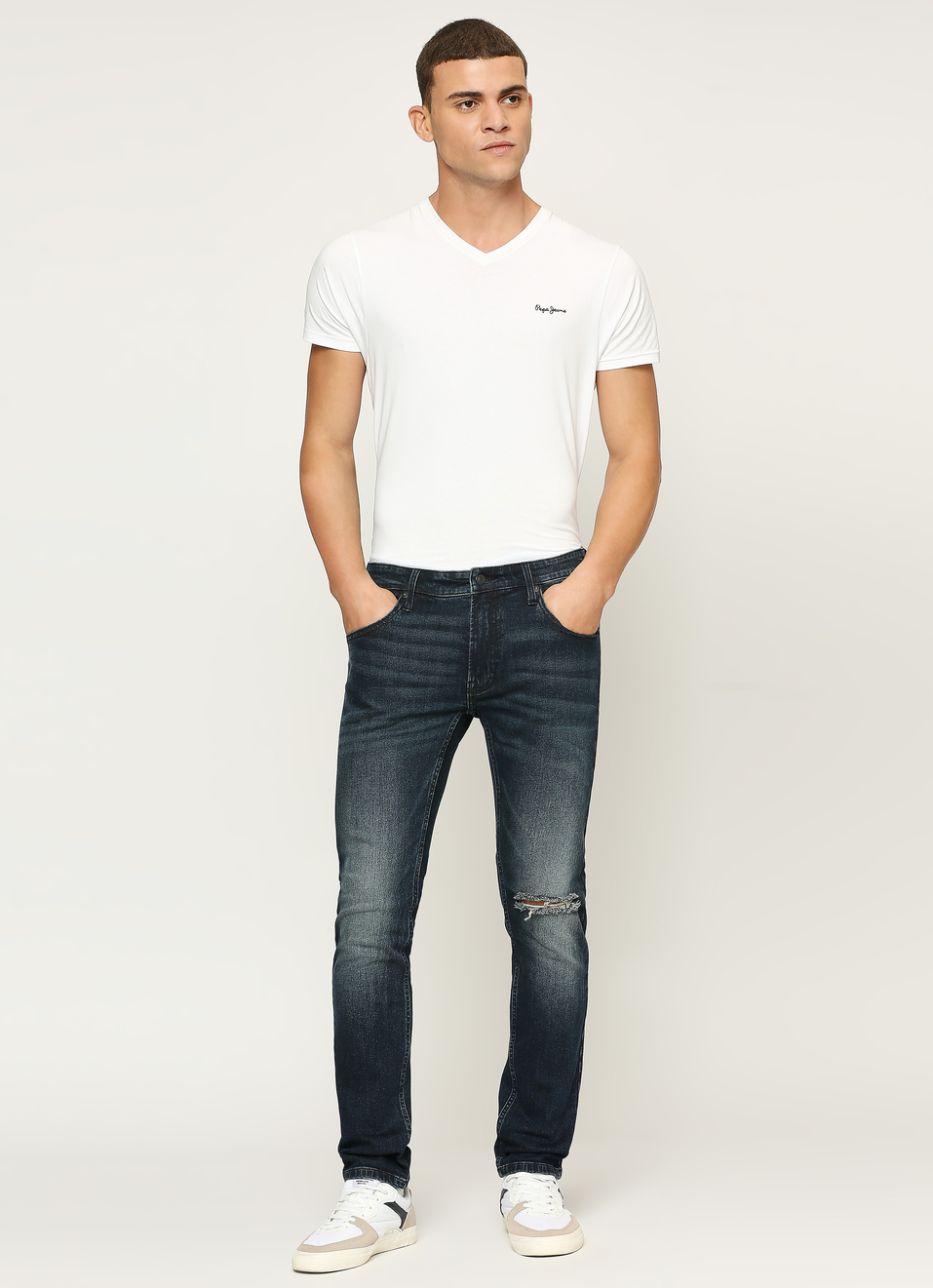 Vapour Dark Blue Low Waist Tapered Jeans, , large image number 5
