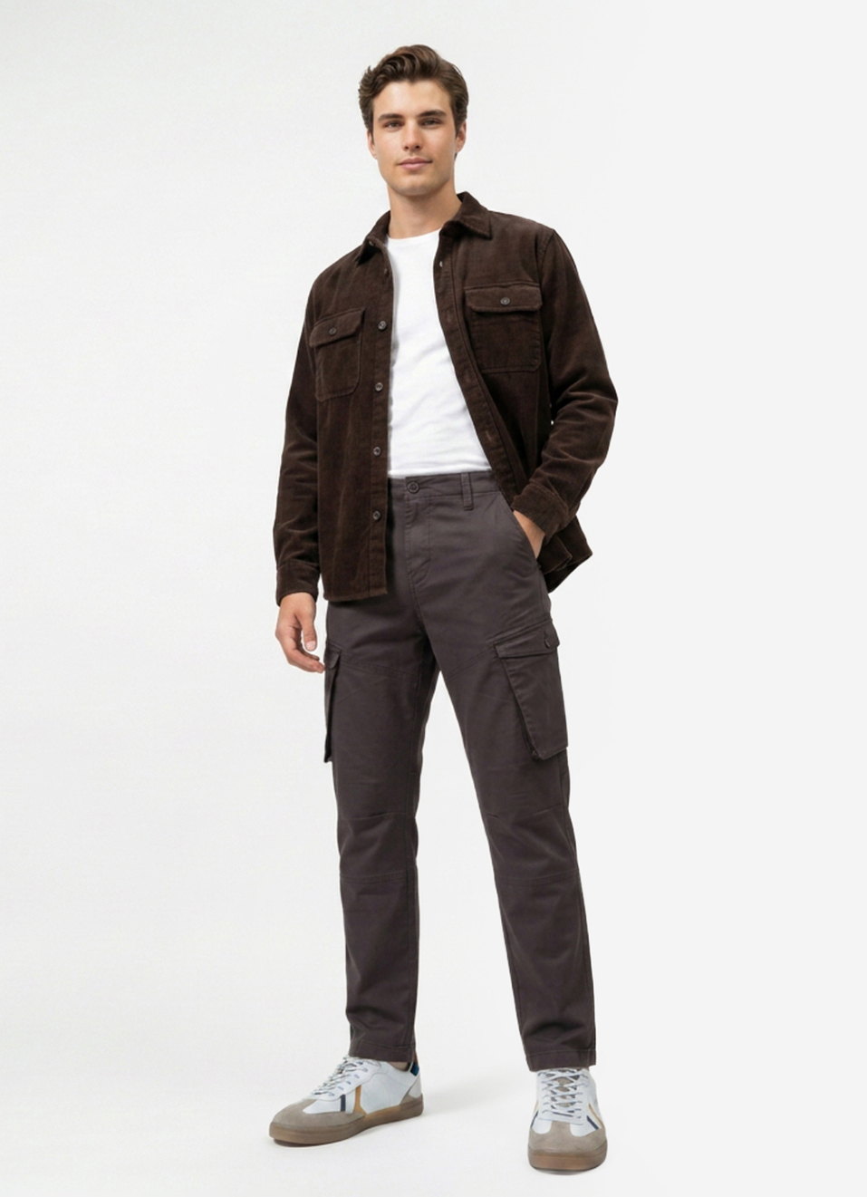 Men Charcoal Cargo Straight Fit Pants, , large image number 1