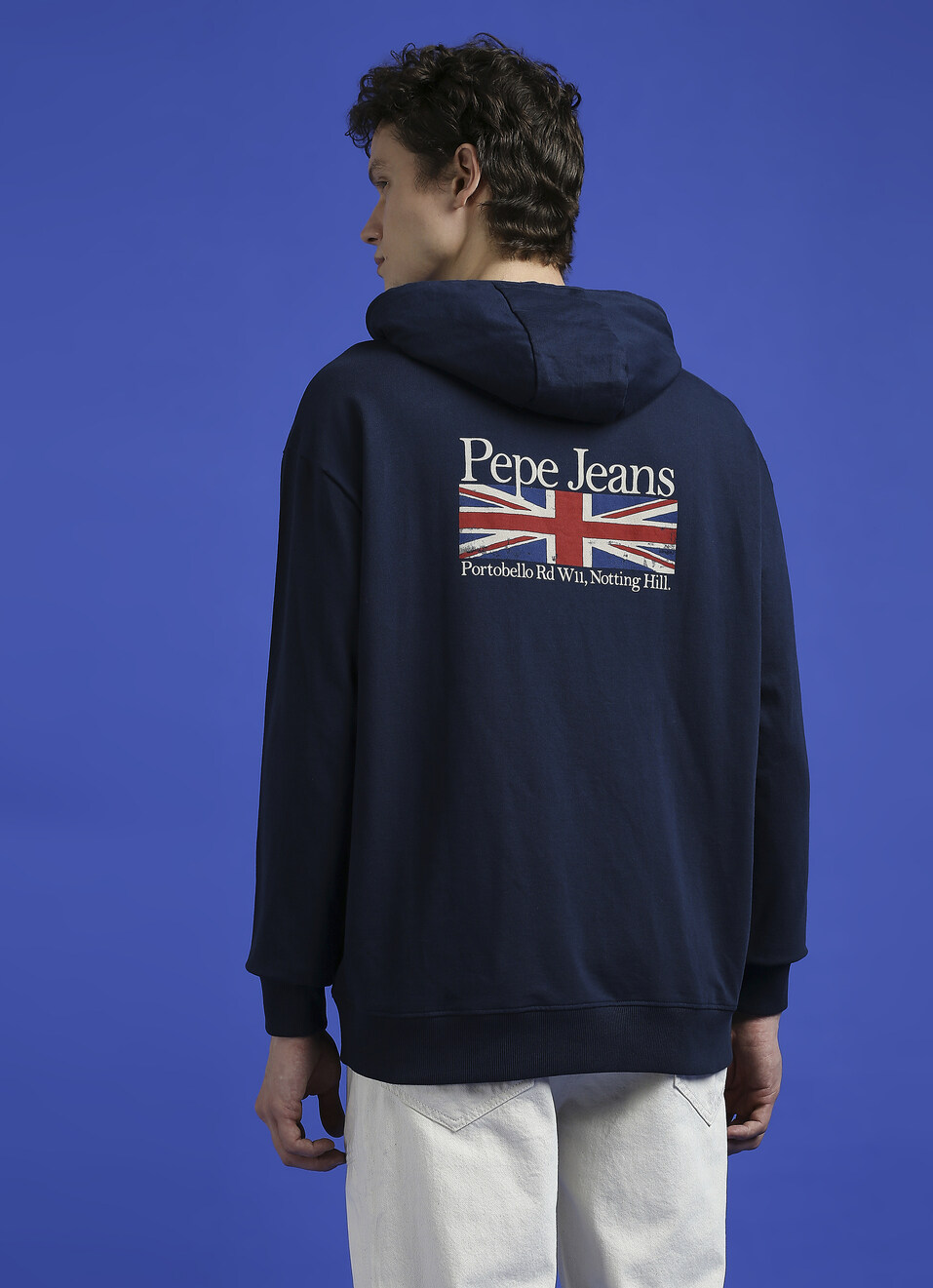 Navy Back Print Full Sleeve Hooded Sweatshirt, , large image number 2