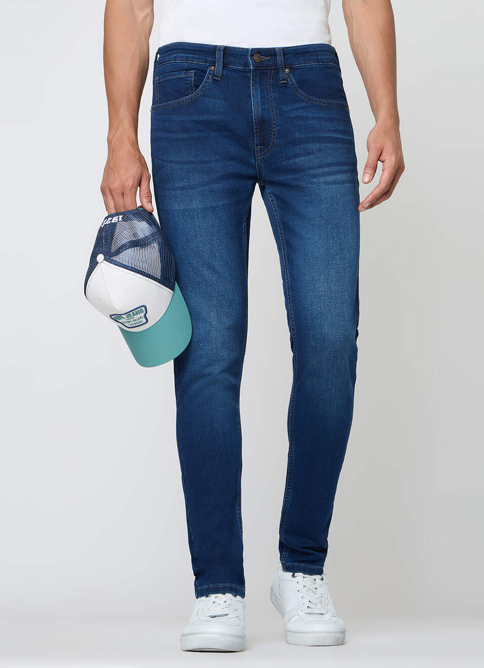 Men Blue Slim Fit Mid Rise Stretchable Jeans, , large image number 2