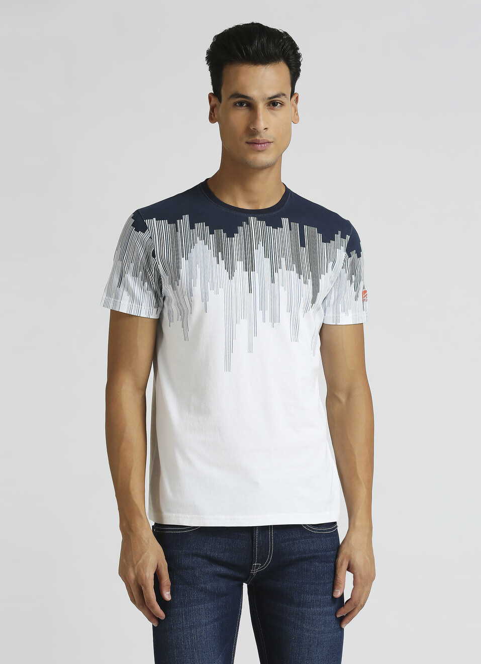 White Abstract Print Short Sleeve T-shirt, , large image number 0