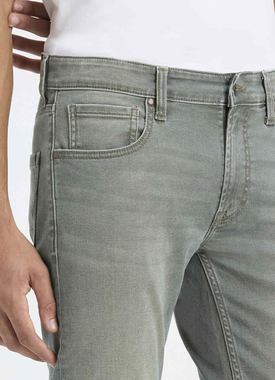 Men Grey Mid Rise Slim Fit Stretchable Jeans, , large image number 4
