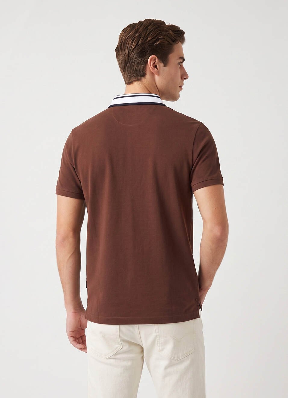 Men Brown Solid Polo Collar T-shirt, , large image number 2
