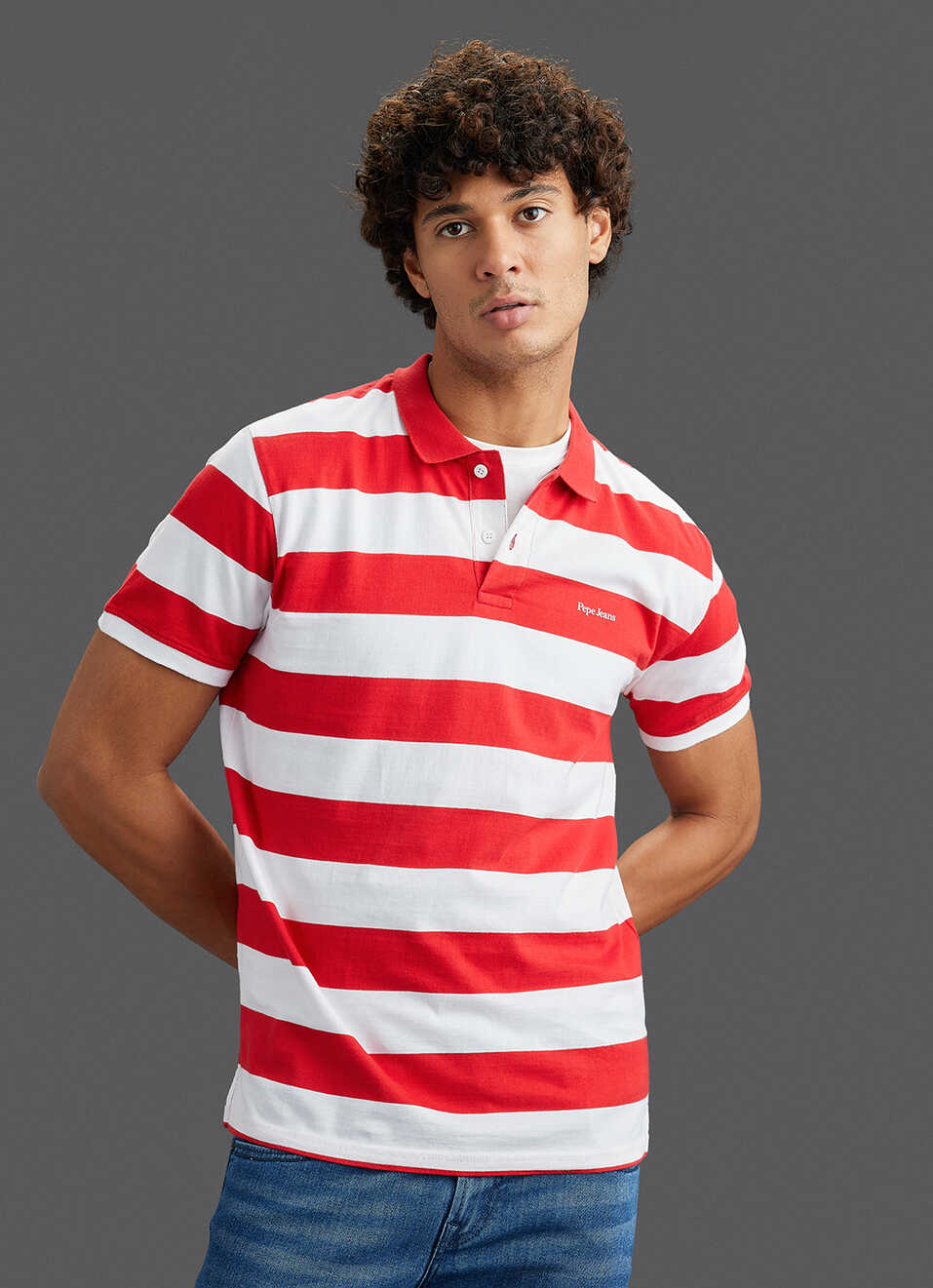 Men Red Regular Fit Short Sleeve Striped Polo, , large image number 5