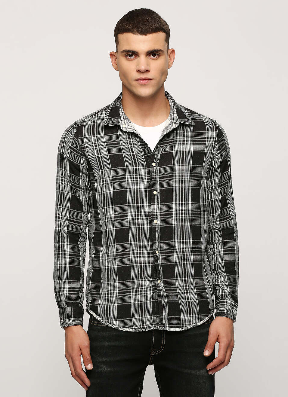 BLACK CHECKS FULL SLEEVE SHIRT, , large image number 1