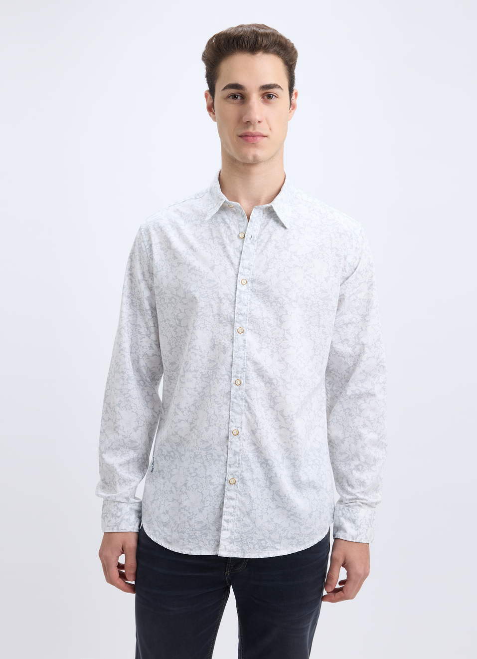 Men White Floral Print Full Sleeve Shirt, , large image number 1
