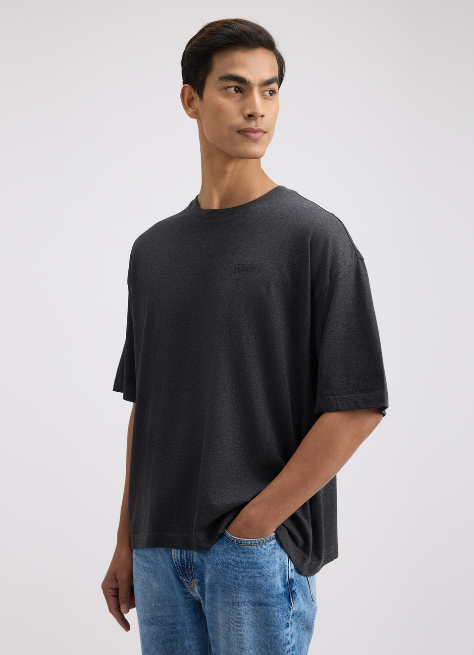 Men Grey Back Print Short Sleeve Oversized T-shirt, , large image number 3