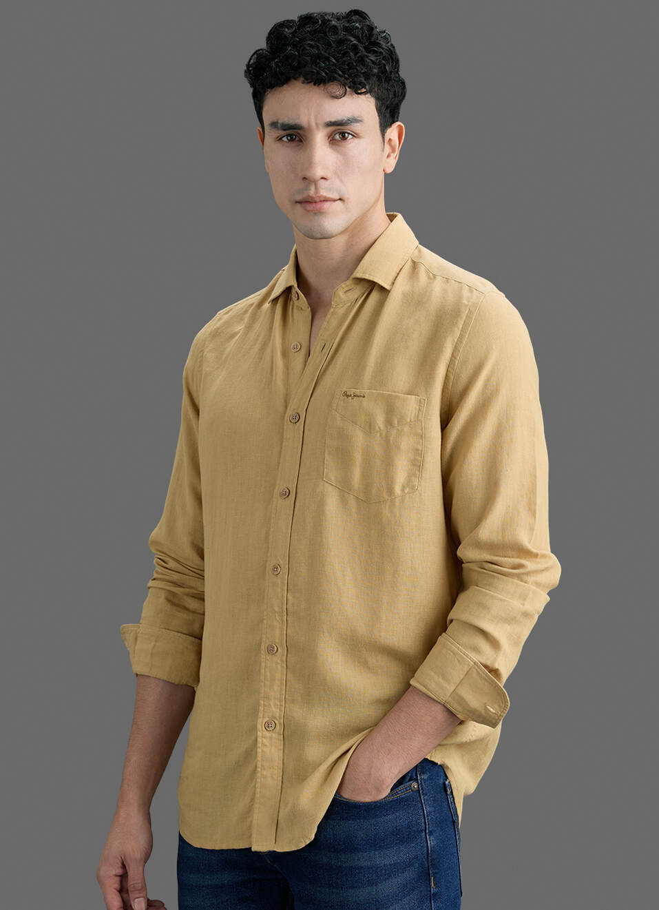 Men Khaki Solid Long Sleeve Shirt, , large image number 7