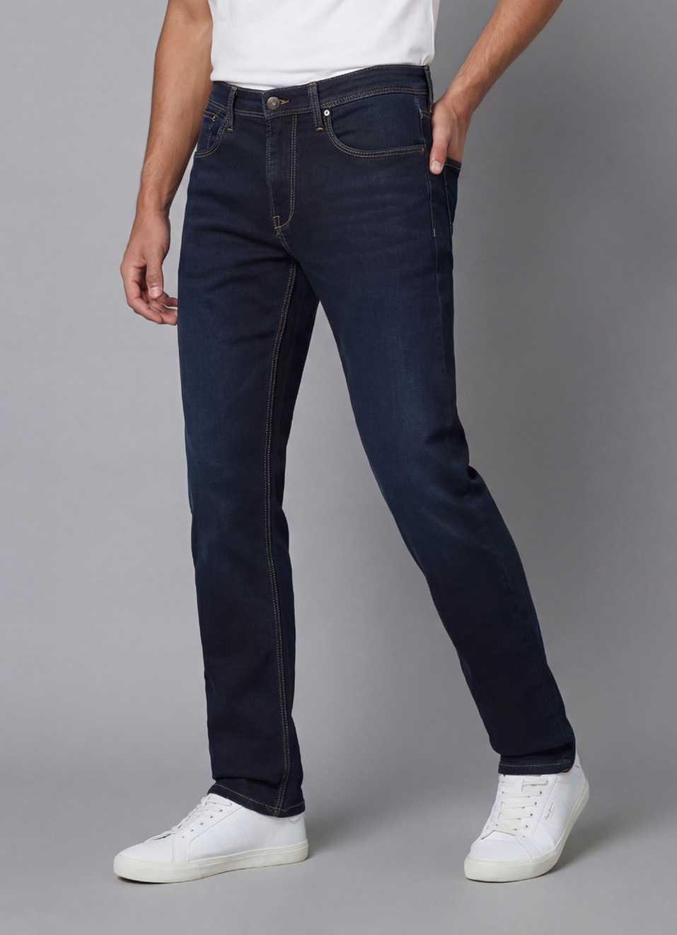 Men Blue Mid Rise Straight Fit Jeans, , large image number 0