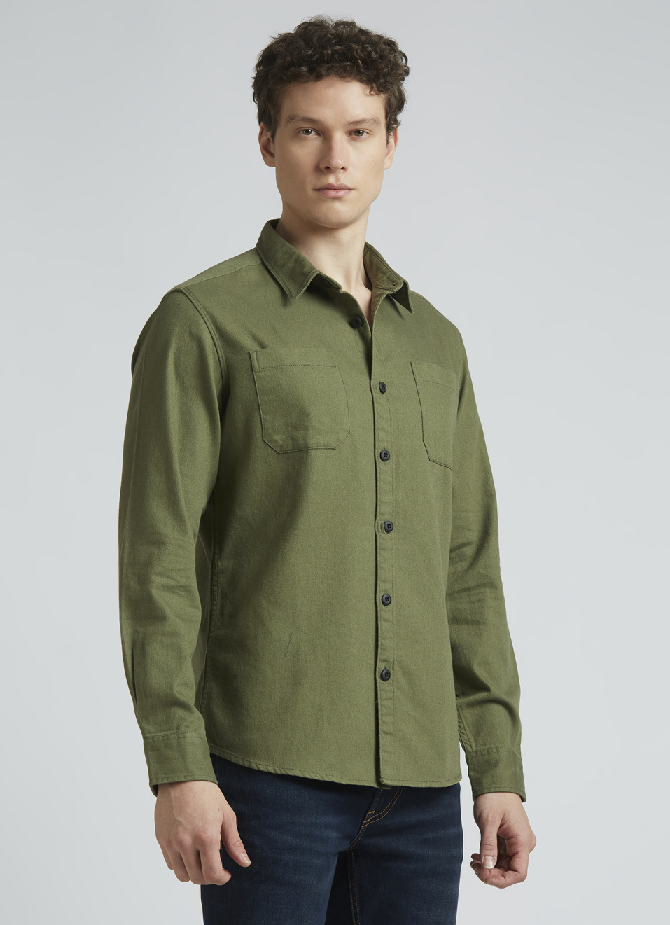 Double Pocket Olive Full Sleeve Shirt, , large image number 3