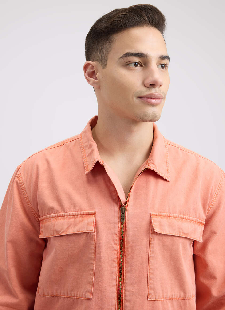 Men Orange Overdyed Oversized Zipper Shirt, , large image number 4