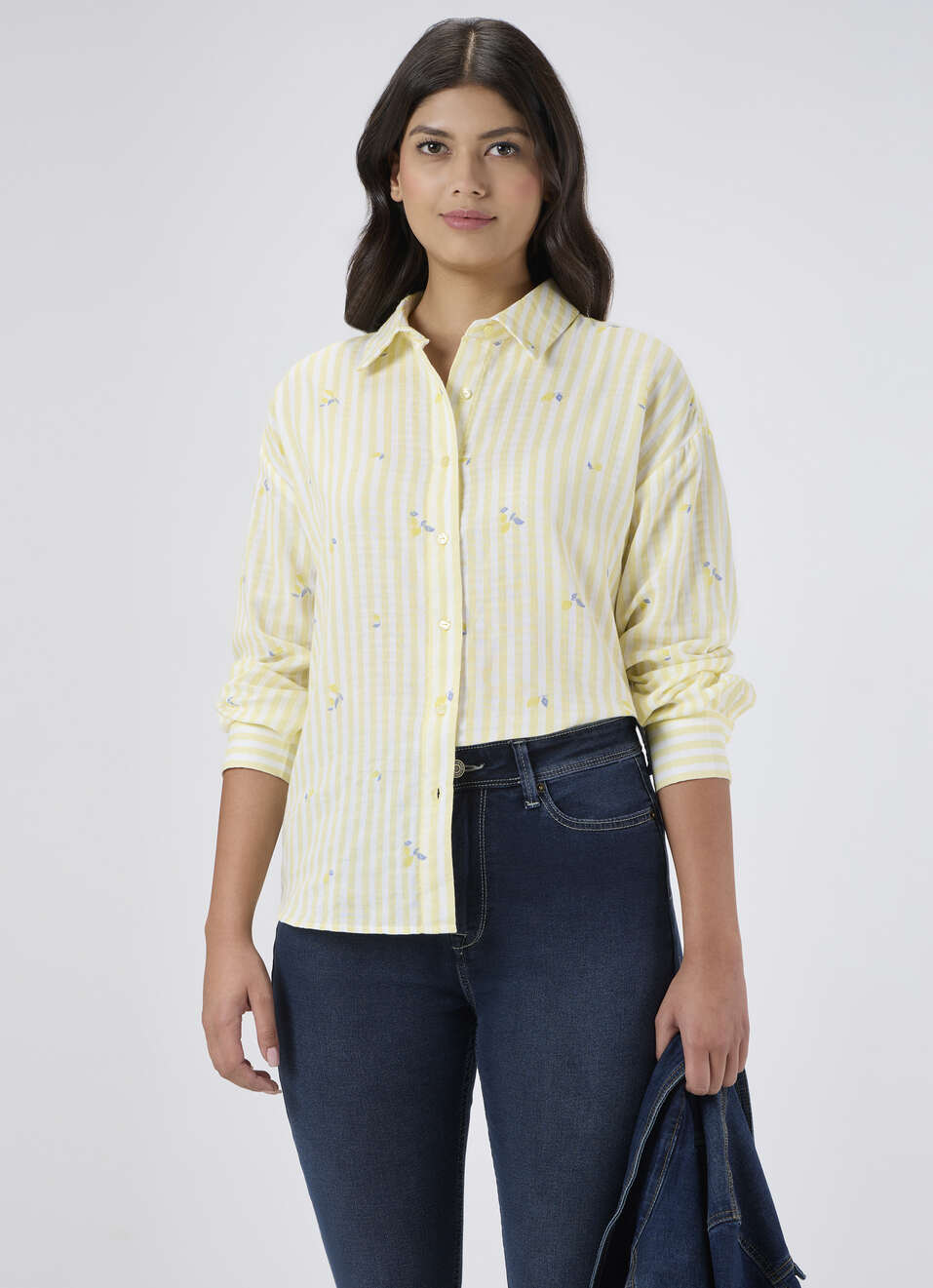 Women Yellow Printed Oversized Shirt, , large image number 0