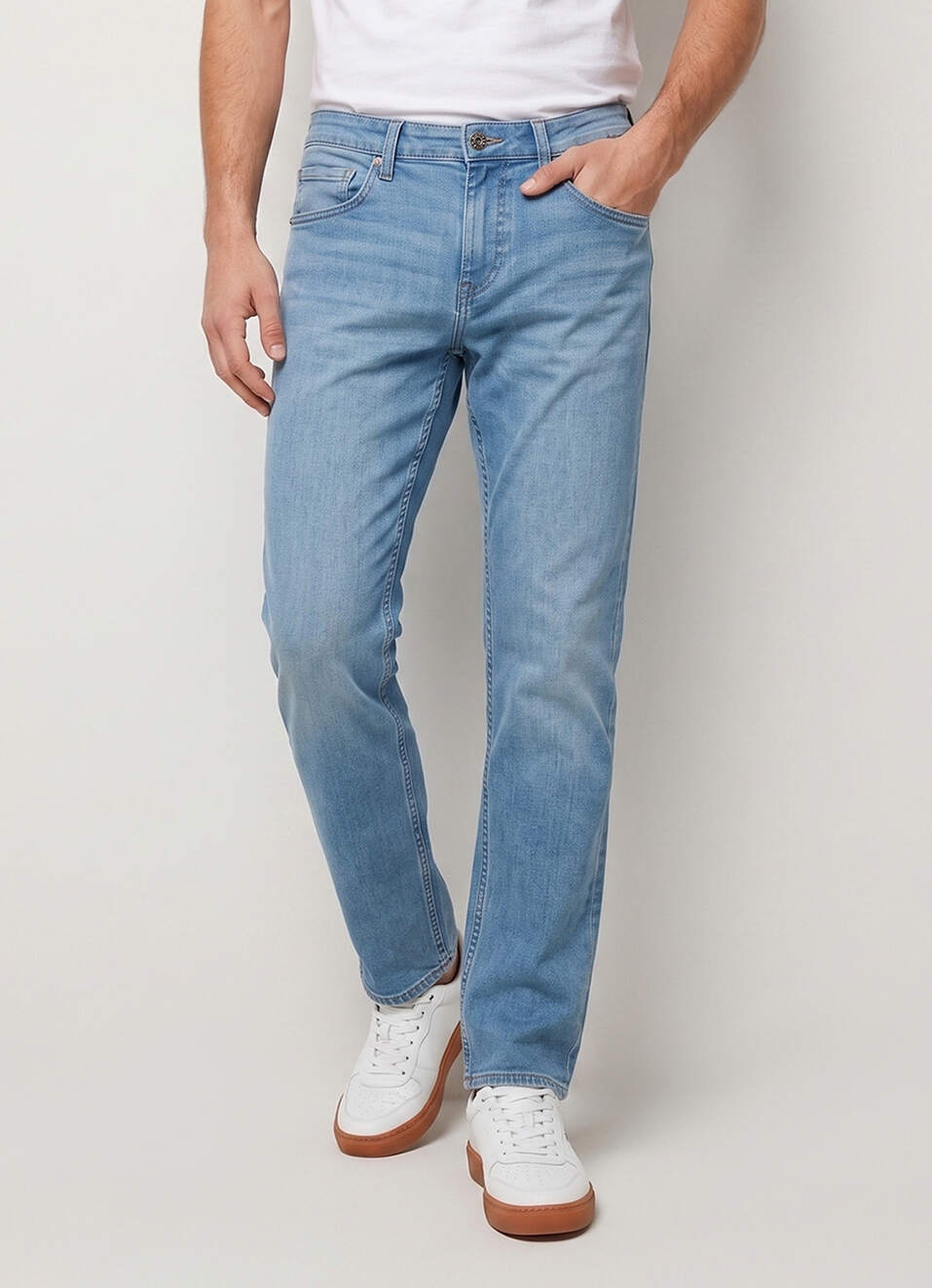 Men Blue Straight Fit Mid Rise Stretchable Jeans, , large image number 2