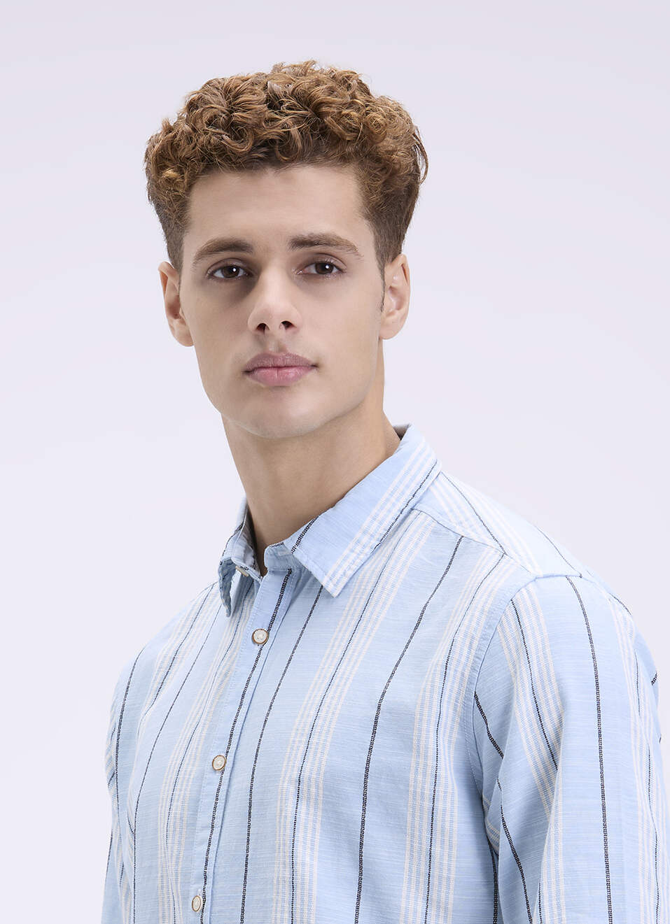 Men Blue Striped Full Sleeves Shirt, , large image number 4