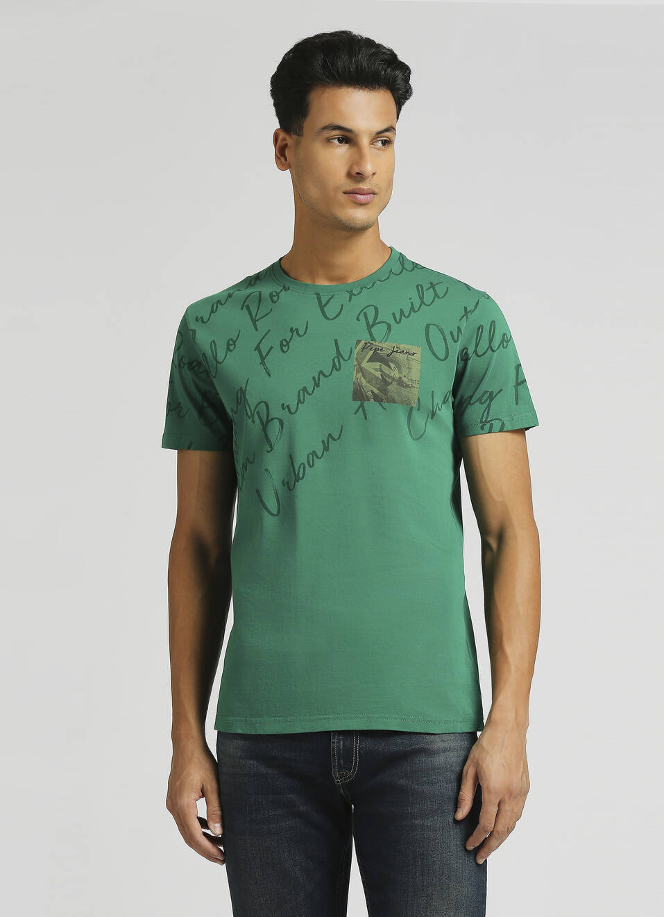 Green Printed Short Sleeve T-shirt, , large image number 1