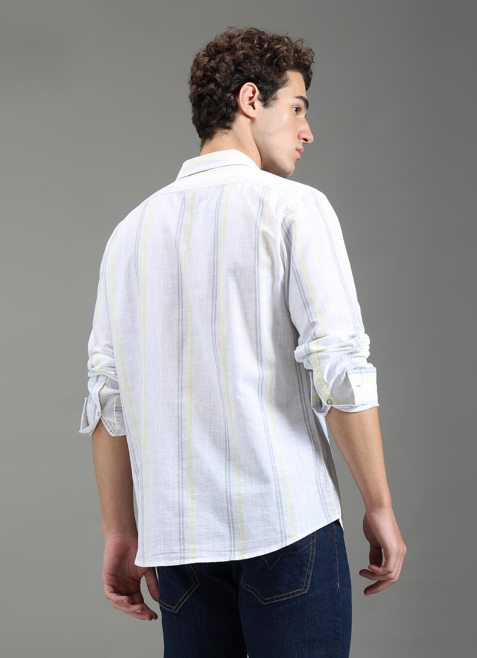 Men Beige Striped Shirt, , large image number 2